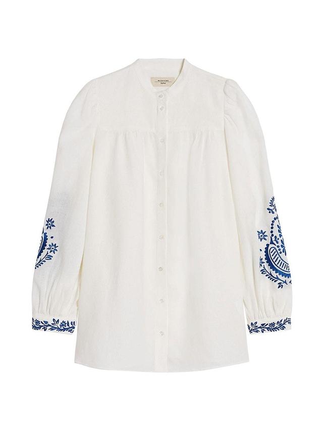 Womens Carnia Embroidered Linen Button-Front Shirt Product Image