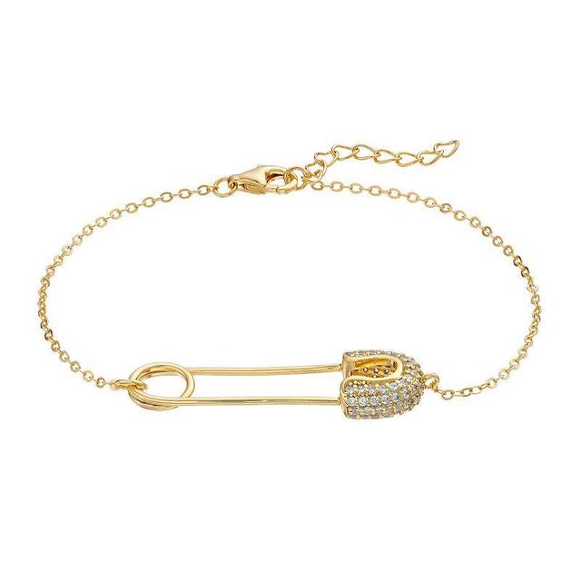 14k Gold Over Silver Cubic Zirconia Adjustable Safety Pin Bracelet, Womens Gold Tone Product Image