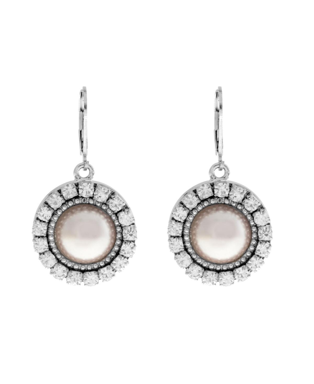 1928 Silver Tone Round Crystal White Simulated Pearl Drop Earrings, Womens Product Image