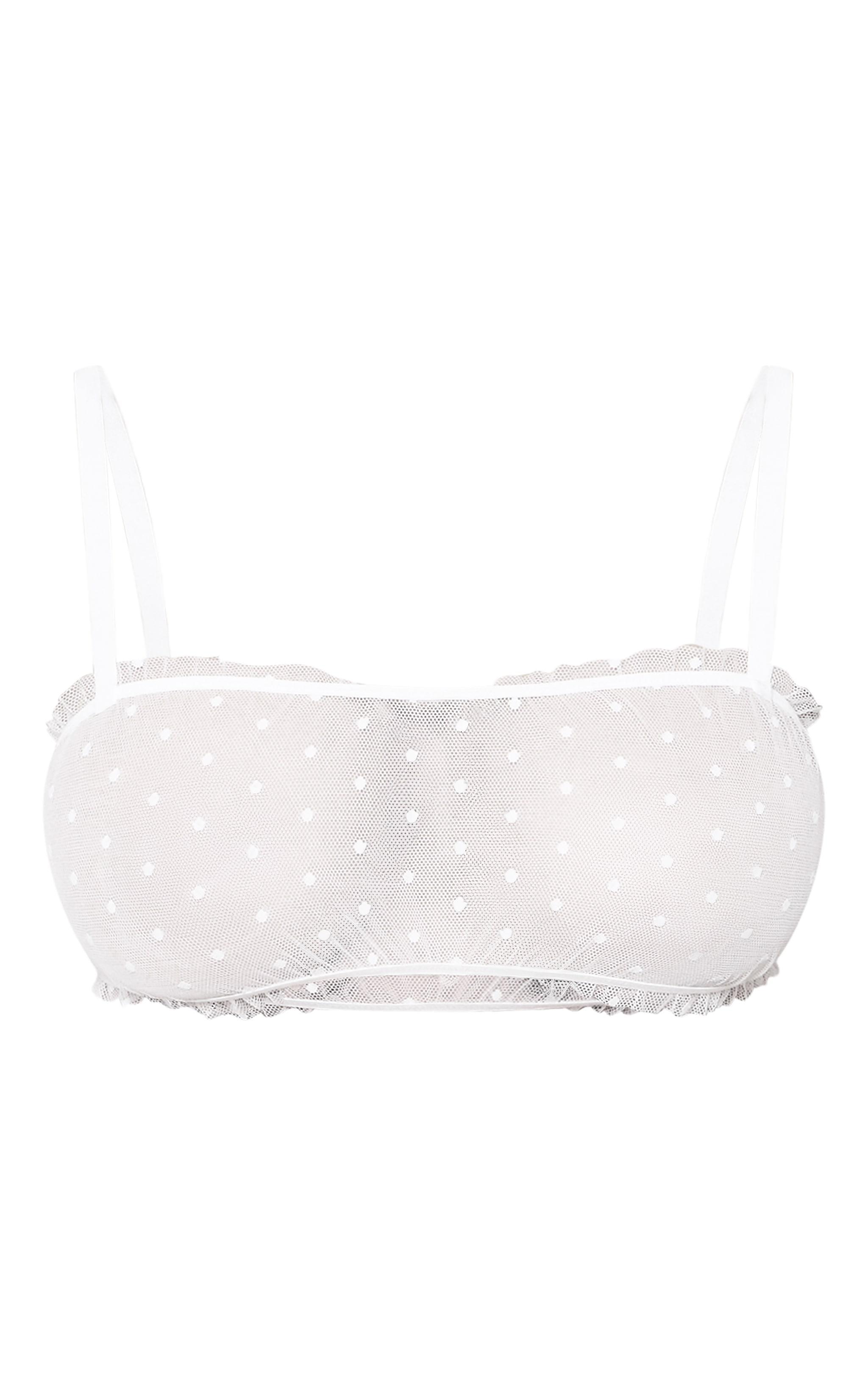 White Polka Dot Mesh Frill Bralette Product Image