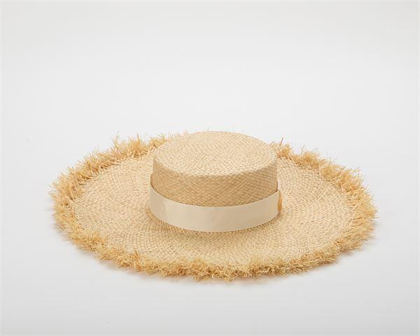 Flat Brim And Top Straw Hat With Ivory Ribbon product image