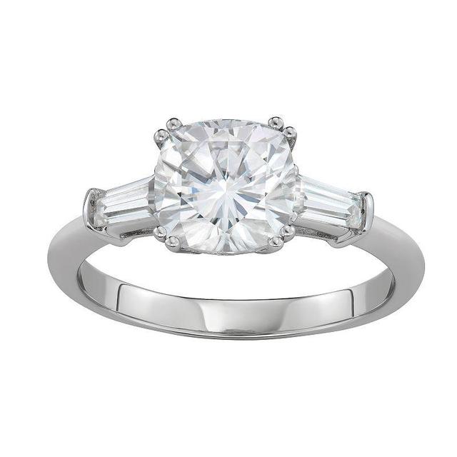 Charles & Colvard 14k White Gold 2 3/4 Carat T.W. Lab-Created Moissanite Cushion & Baguette Ring, Womens 14k Whgold Product Image