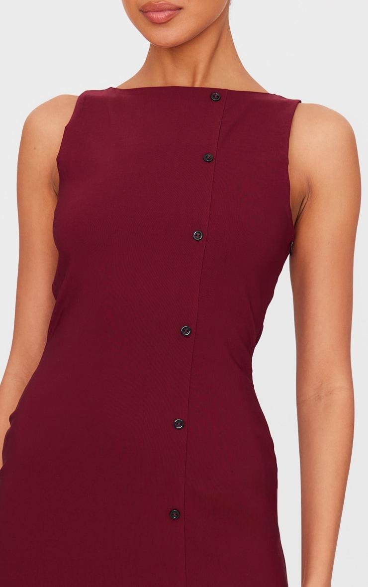 Burgundy Stretch Woven Button Down Shift Dress Product Image