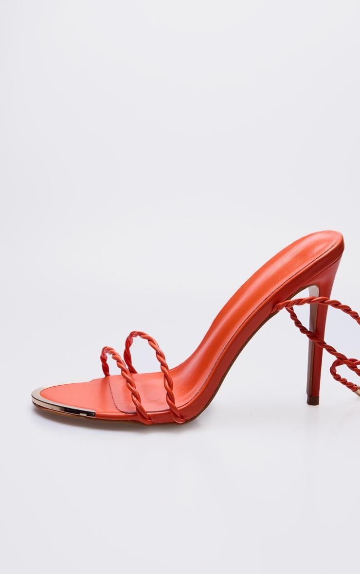 Orange PU Wide Fit Round Metal Toe Braided Strap Heeled Sandals Product Image