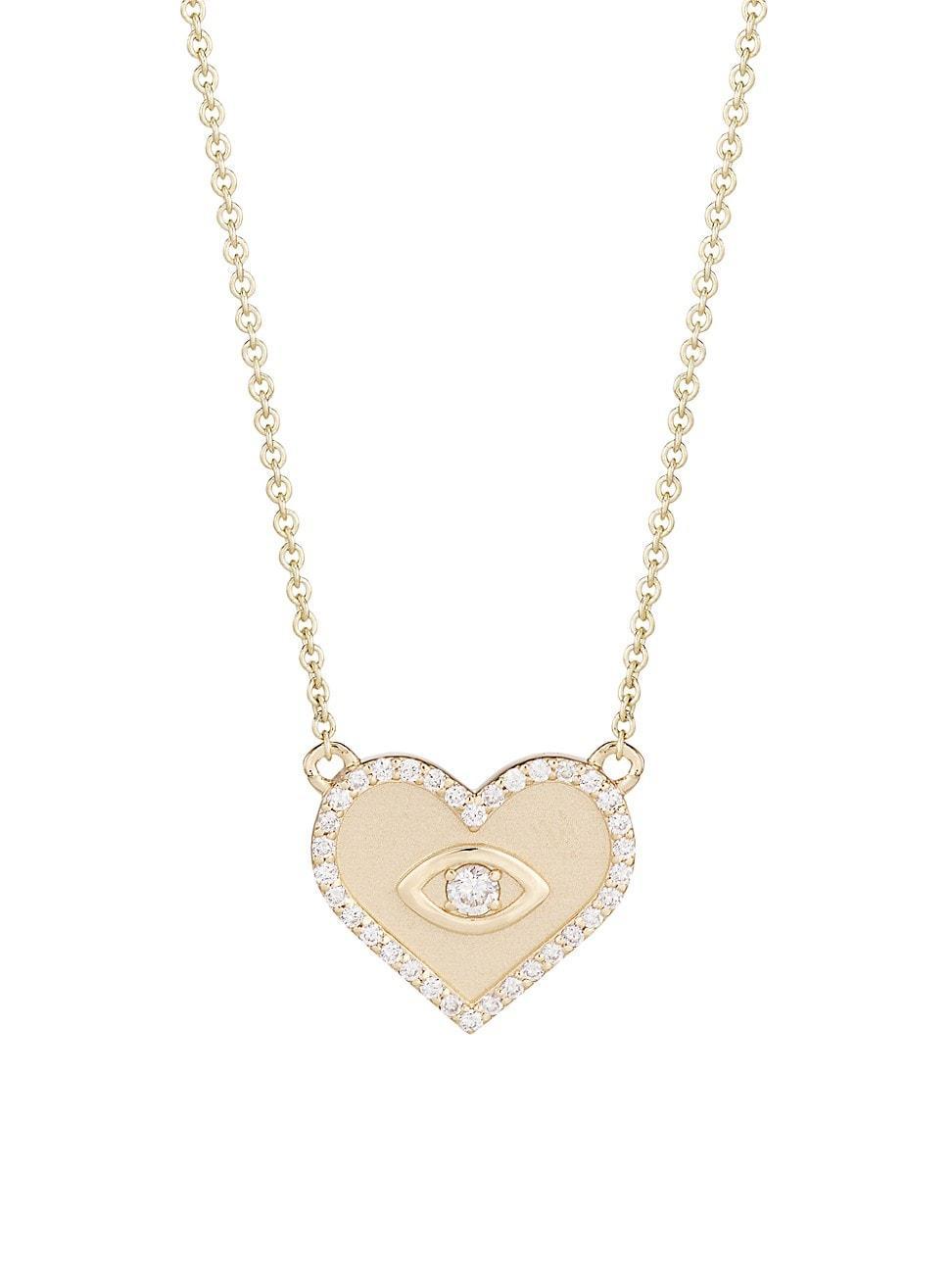 Womens Medium 14K Gold & Diamond Heart Necklace Product Image