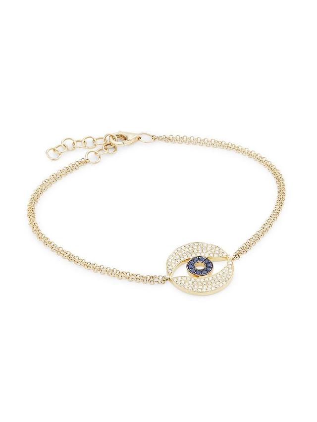 Womens 18K Yellow Gold, 0.34 TCW Diamond, & Sapphire Evil Eye Charm Bracelet Product Image