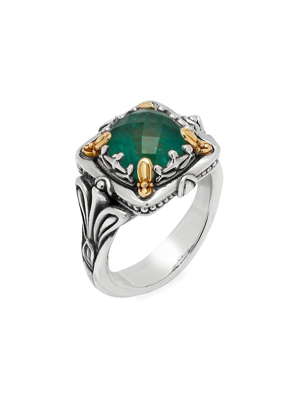 Womens Heirloom Sterling Silver, 18K Yellow Gold & Aventurine Doublet Ring Product Image