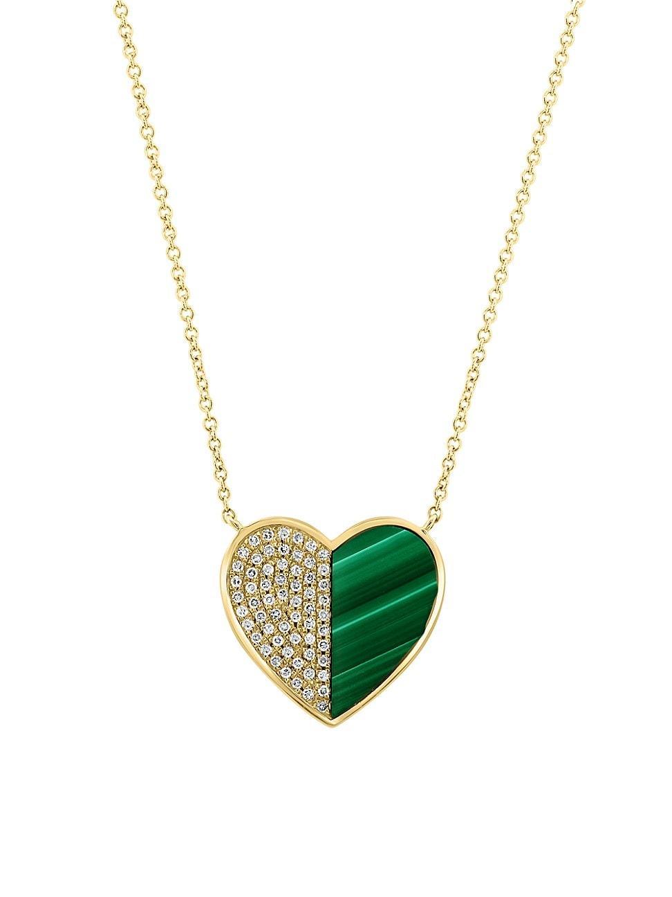 Womens 14K Yellow Gold, Malachite & 0.15 TCW Diamond Heart Pendant Necklace Product Image