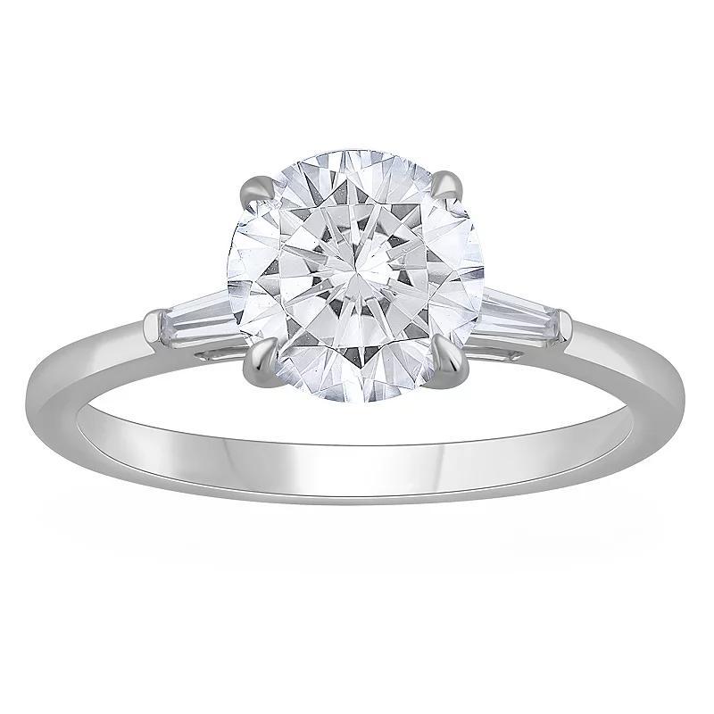 Diamond Medley 14k White Gold 1 Carat T.W. Lab-Grown Diamond Round & Baguette Cut Engagement Ring, Womens Product Image