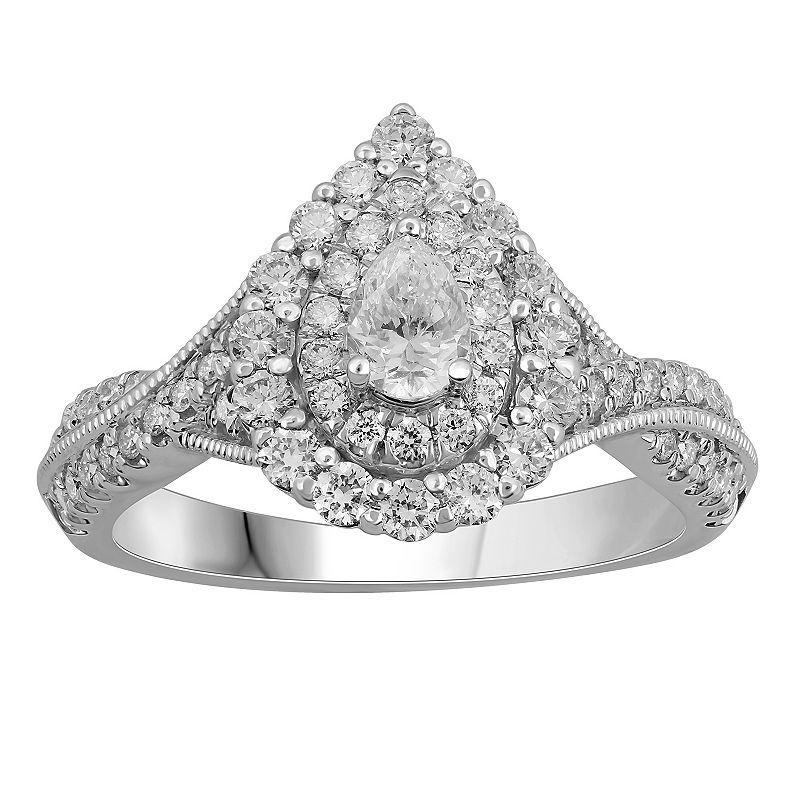 Platinum 1 Carat T.W. Diamond Tiered Teardrop Halo Engagement Ring, Womens White Product Image