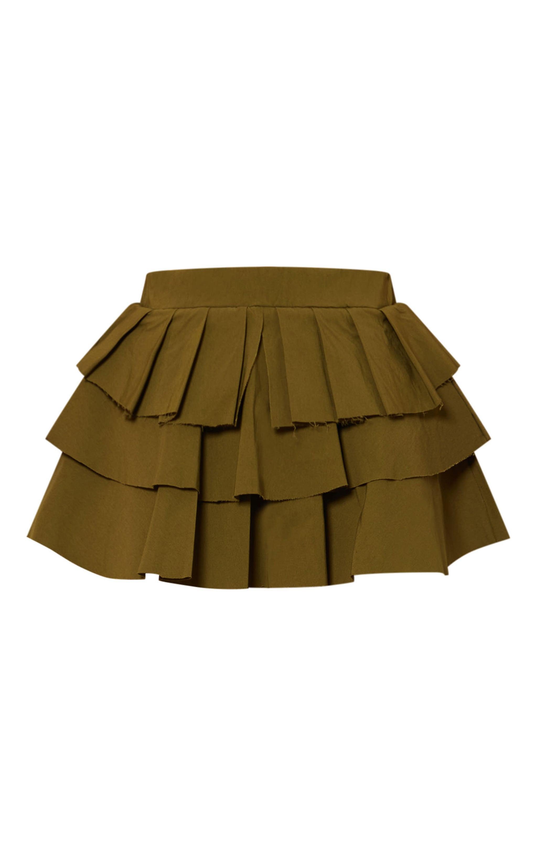 Khaki Stretch Woven Tiered Mini Skirt product image