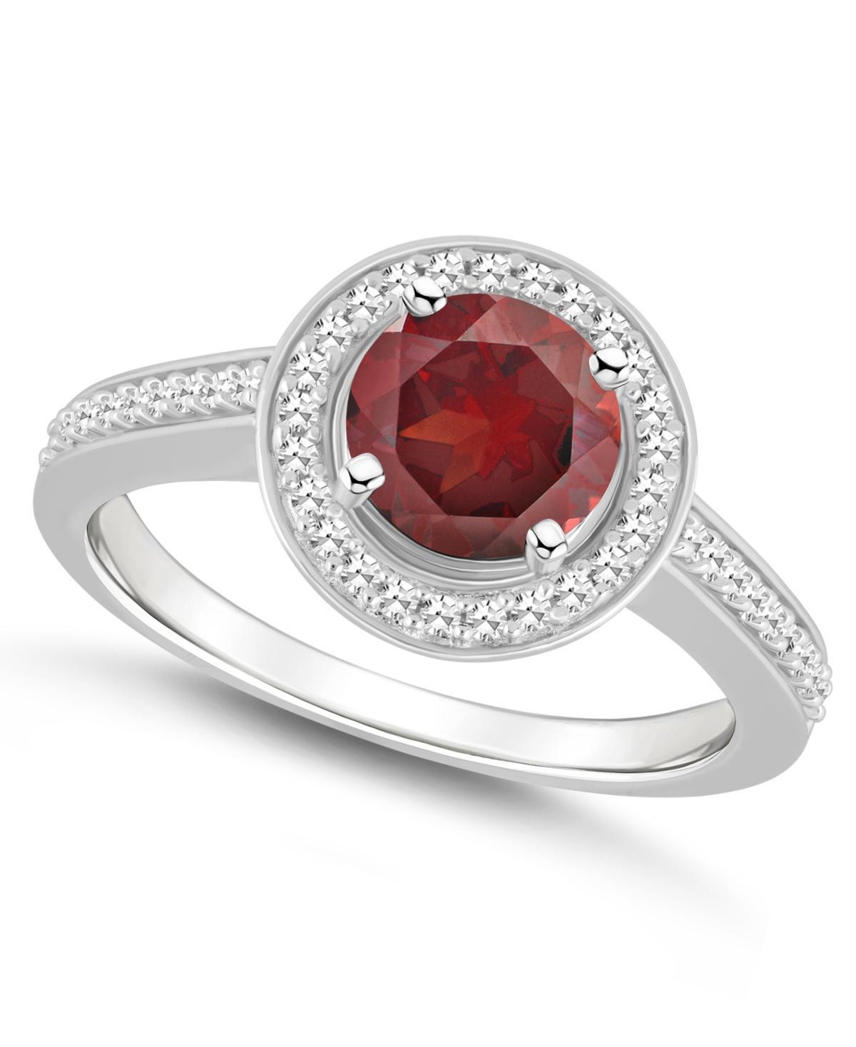 Macys Garnet (1-2/3 ct. t.w.) and Diamond (1/5 ct. t.w.) Halo Ring in Sterling Silver Product Image