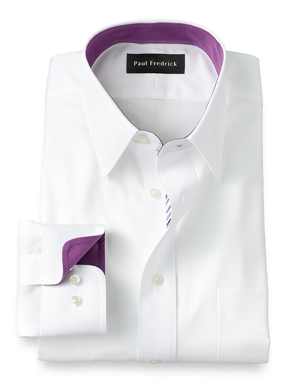 Non-iron Cotton Solid Dress Shirt With Contrast Trim Product Image