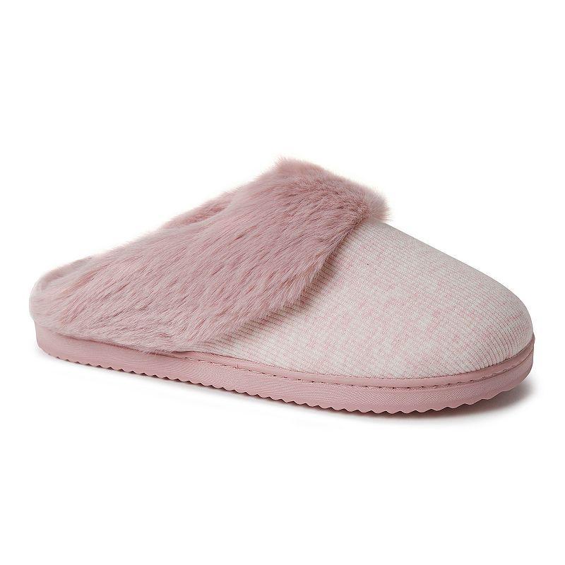 Dearfoams Dahlia Rib Knit Faux Fur-Lined Womens Scuff Slippers Light Grey Gray Product Image