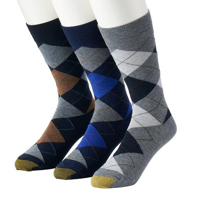 Mens GOLDTOE 3-pack Carlyle Argyle Crew Socks New Blue Product Image