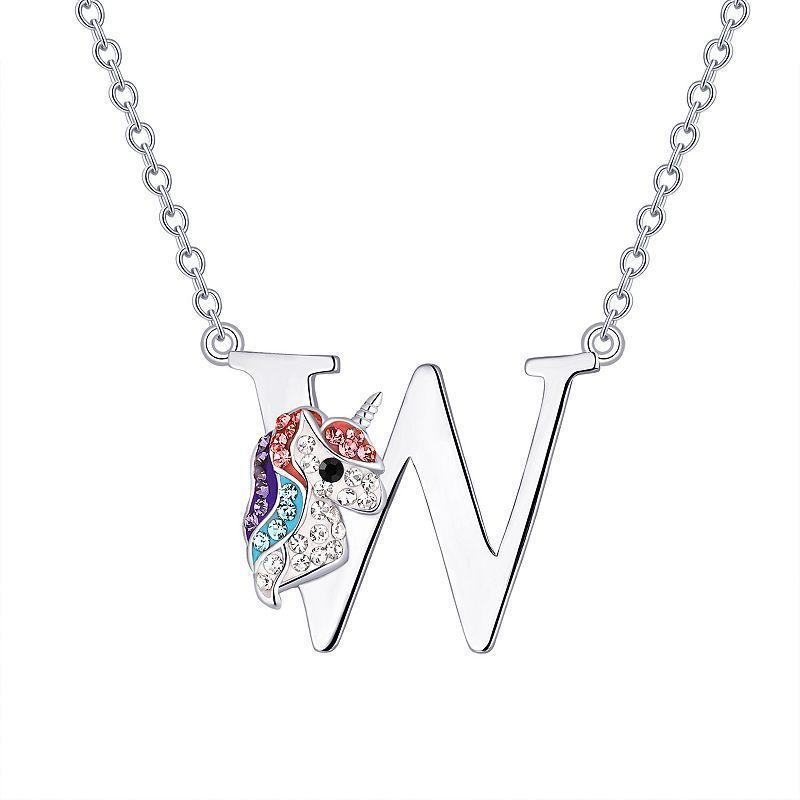 Crystal Collective Silver Plated Unicorn Initial Pendant Necklace- Size 18, Womens, Silver Tone F Product Image