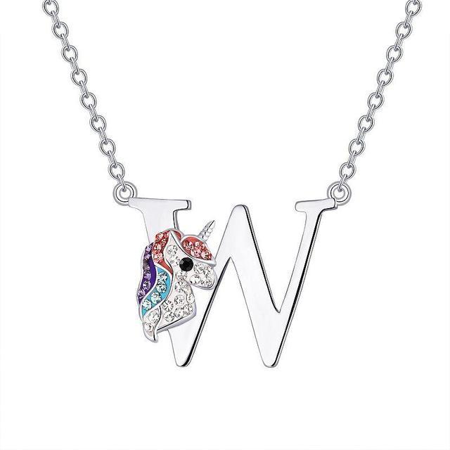 Crystal Collective Silver Plated Unicorn Initial Pendant Necklace- Size 18, Womens, White Product Image