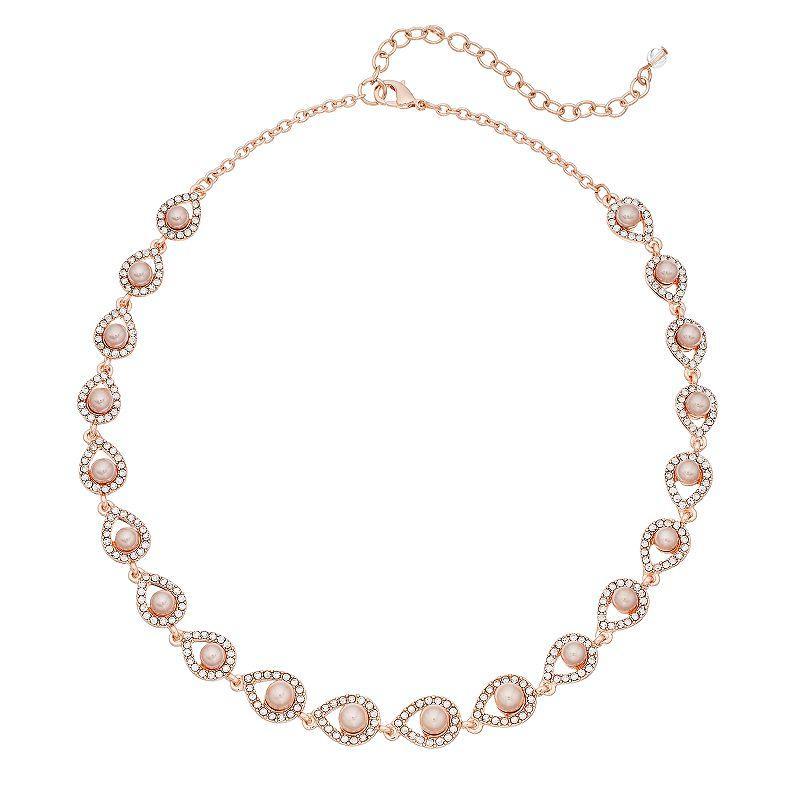 Youre Invited Rose Gold Tone Simulated Stone & Pearl Teardrop Collar Necklace, Womens Product Image