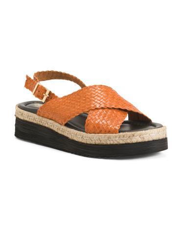 Leather Cross Band Woven Wedge Sandals for Women Product Image