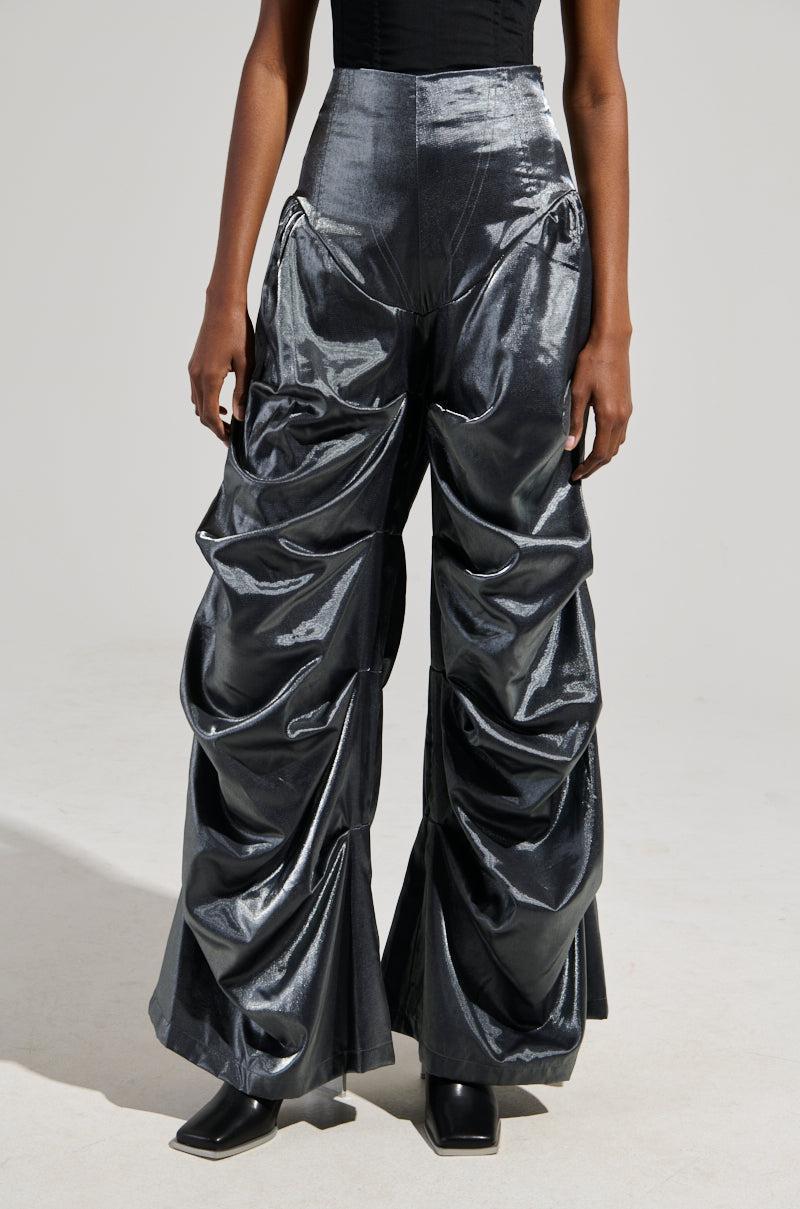 BELLA SATIN HIGH RISE TROUSER IN GREY Product Image