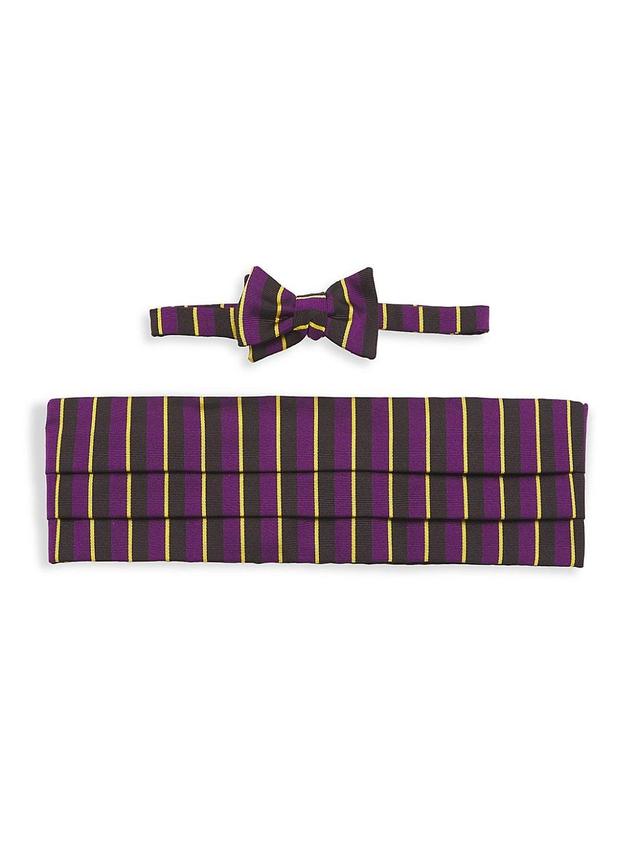 Mens Silk Striped Bow Tie & Cummerbund Set Product Image