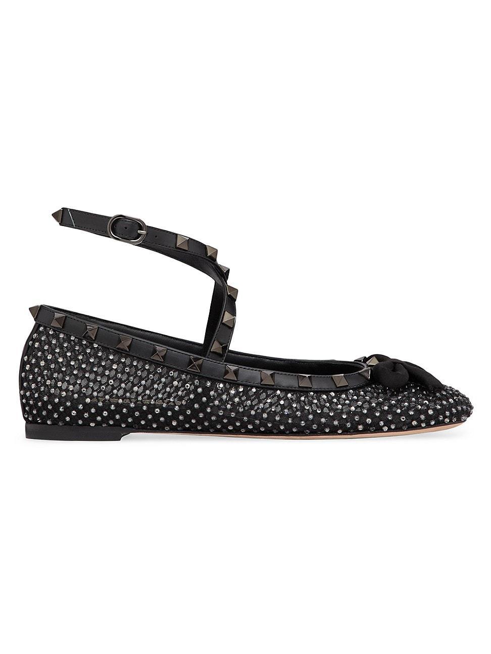 Womens Rockstud Mesh Ballerina Flats With Crystals And Matching Studs Product Image