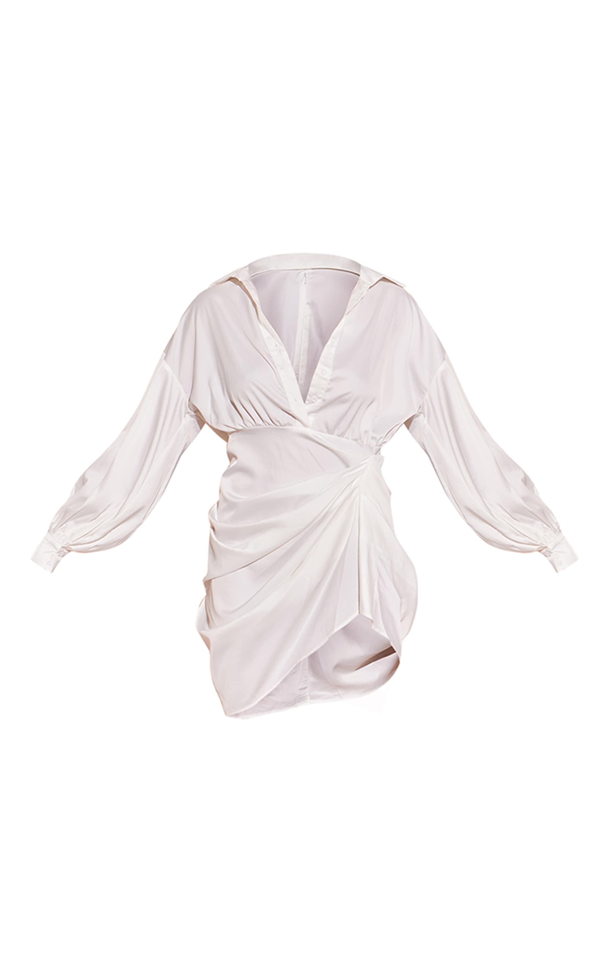 White Satin Drape Skirt Oversized Sleeve Shirt Dress Product Image