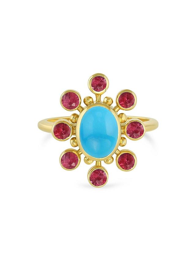 Womens Tillya Tepe Cosmos 18K Yellow Gold, Sleeping Beauty Turquoise & Ruby Ring Product Image