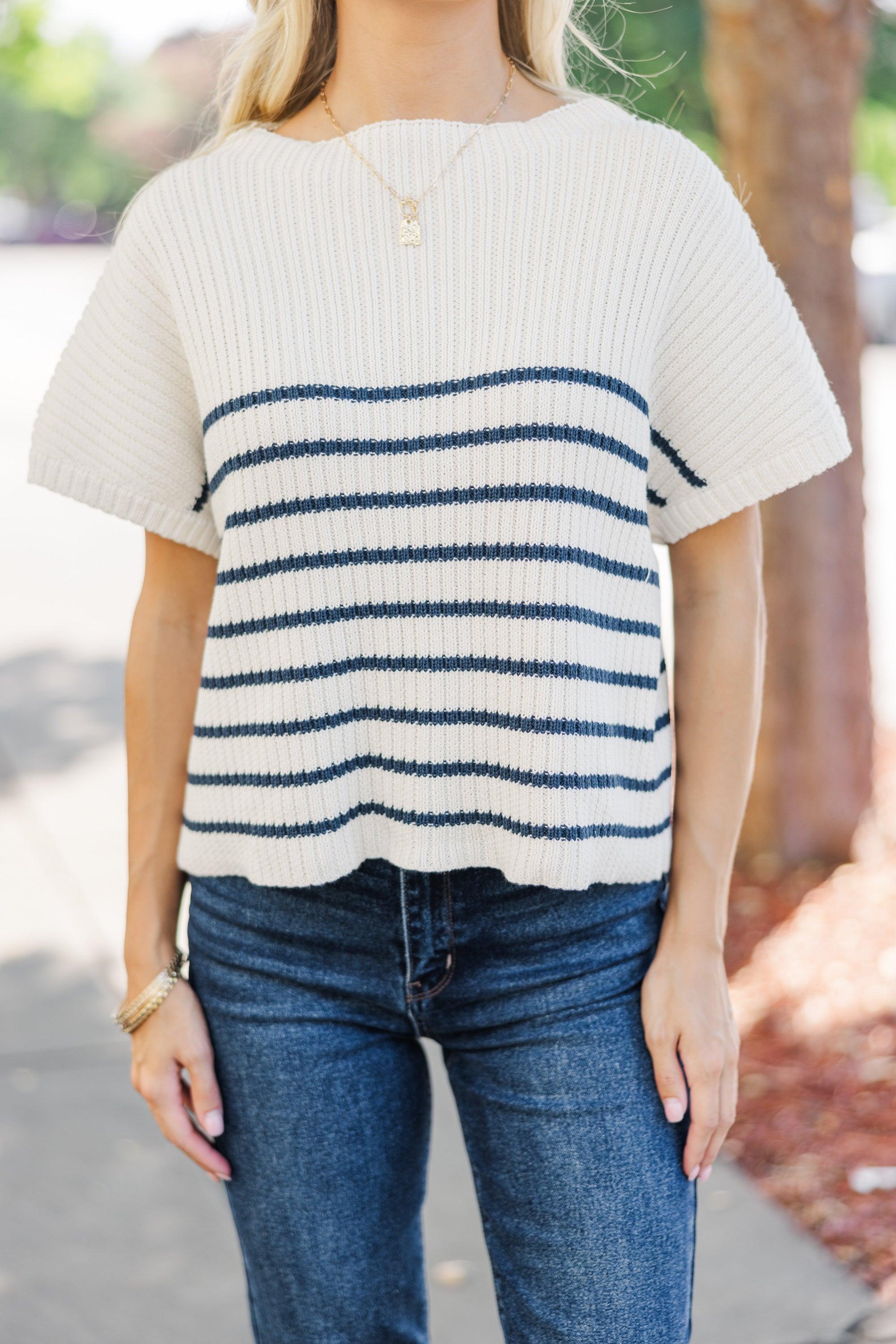 Ready For The Day Navy Blue Striped Sweater Female Product Image