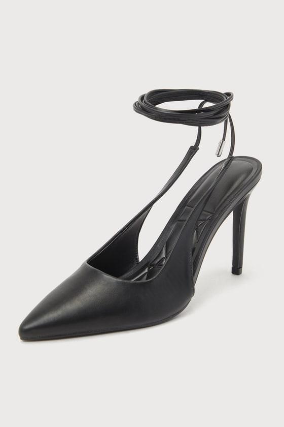 Caspera Black Lace-Up Pointed-Toe Pumps Product Image