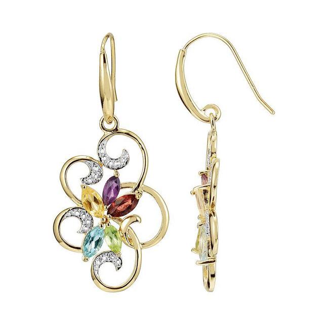 18k Gold Over Silver Gemstone and Diamond Accent Scrollwork Drop Earrings, Womens, Multicolor Product Image