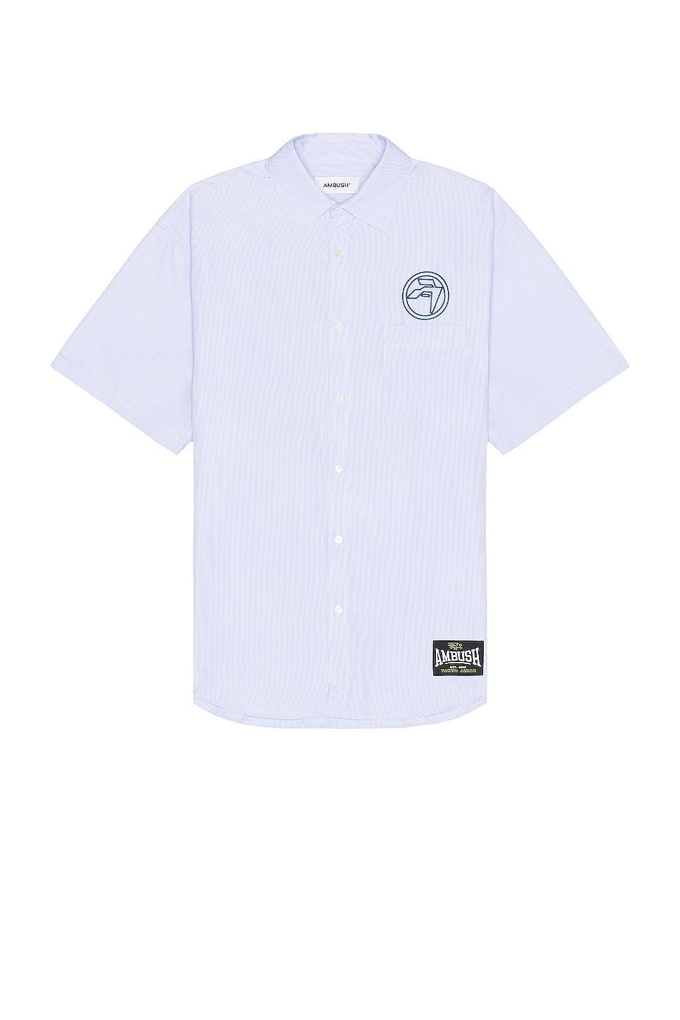 Ambush Emblem Striped Short Sleeve Shirt in Blue Product Image