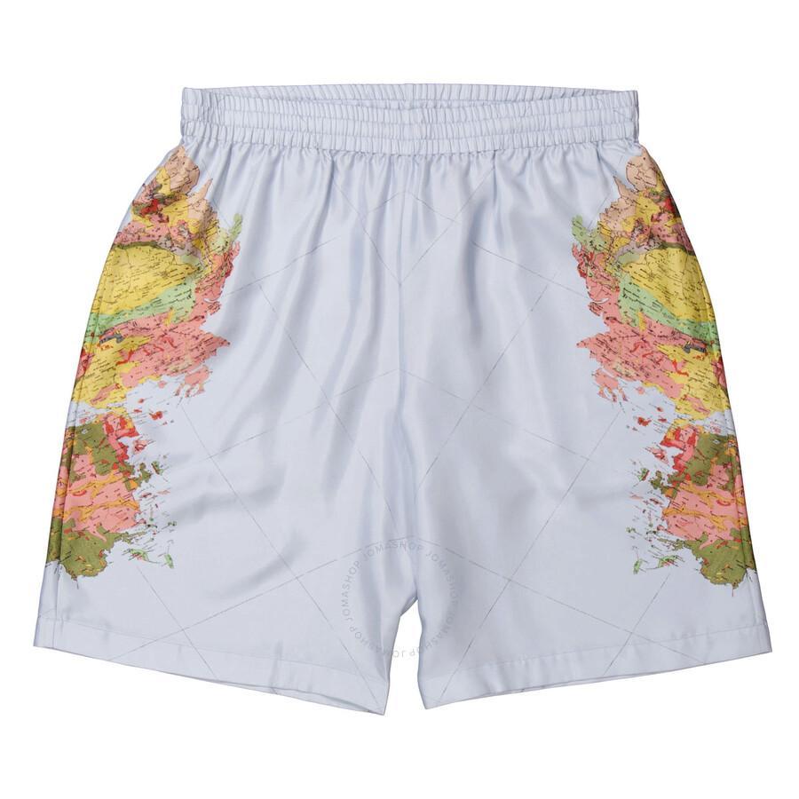 Pale Blue Bradeston Map-print Silk Shorts Product Image