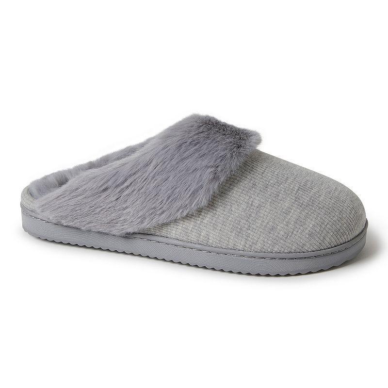 Dearfoams Dahlia Rib Knit Faux Fur-Lined Womens Scuff Slippers Light Grey Gray Product Image