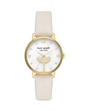 Womens Metro Goldtone, Rhinstone & White Leather Watch Product Image