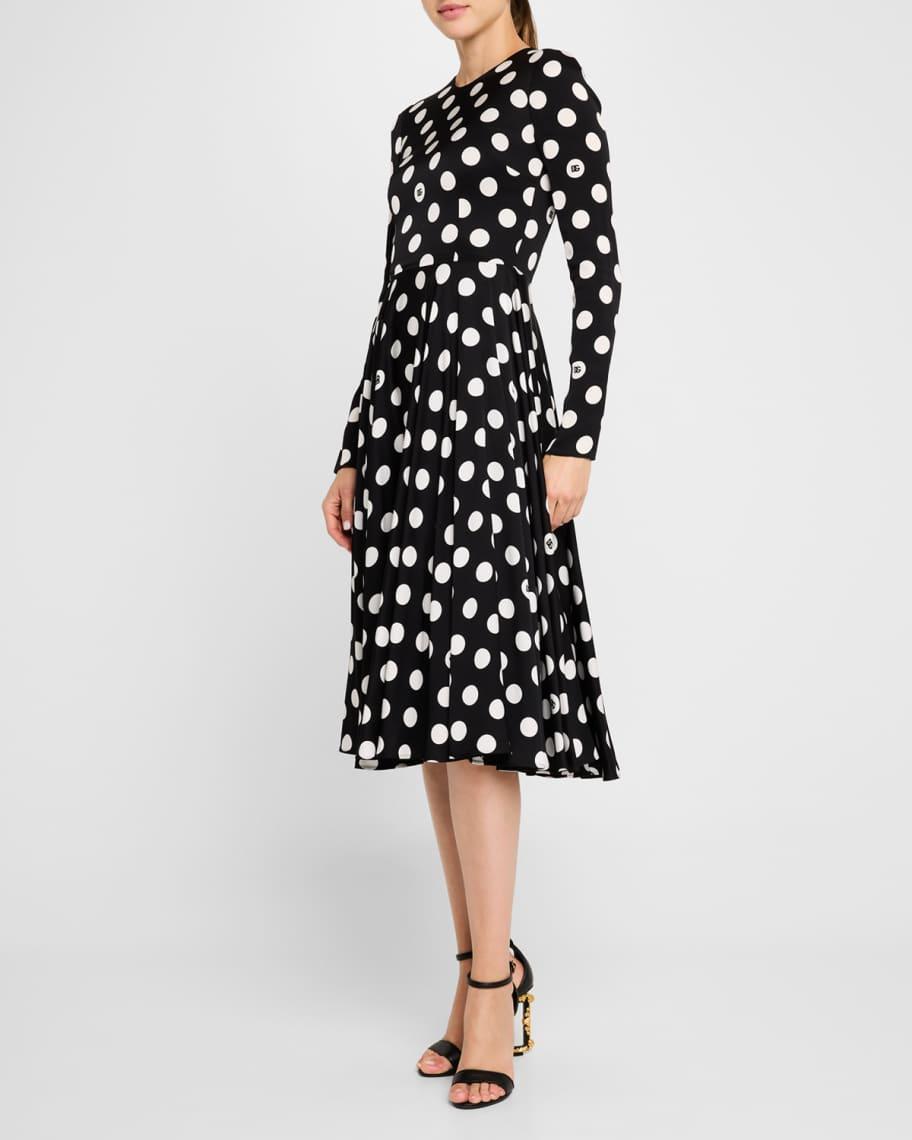 Logo Polka-Dot Silk Charmeuse Long-Sleeve Midi Dress Product Image