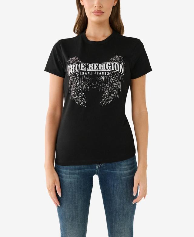 True Religion Womens Short Sleeve Crystal Wing Crew Tee Product Image