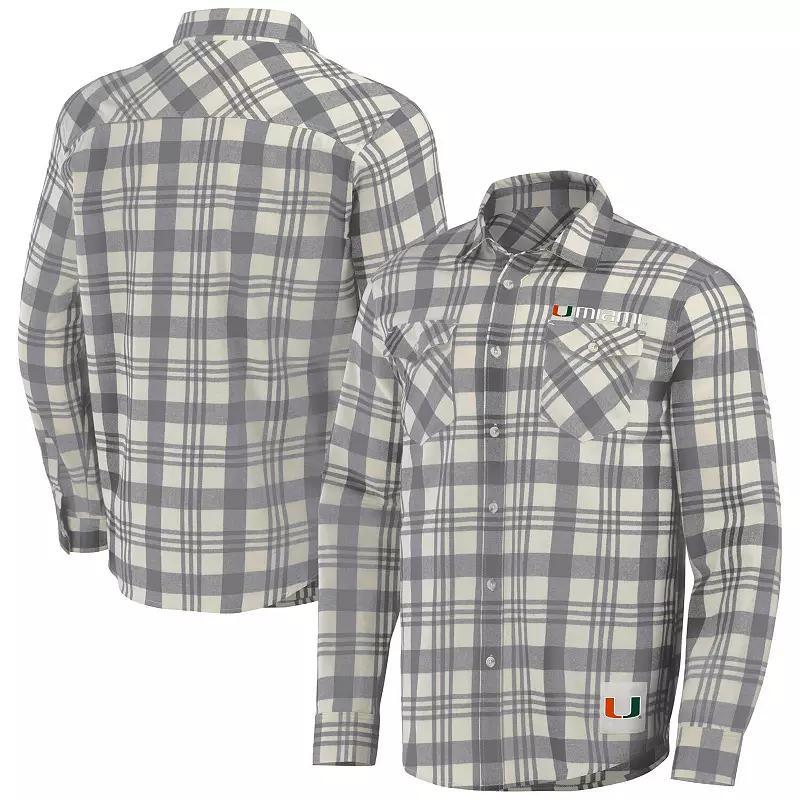 Mens Darius Rucker Collection by Fanatics Gray/Natural Miami Hurricanes Plaid Flannel Long Sleeve Button-Up Shirt Product Image