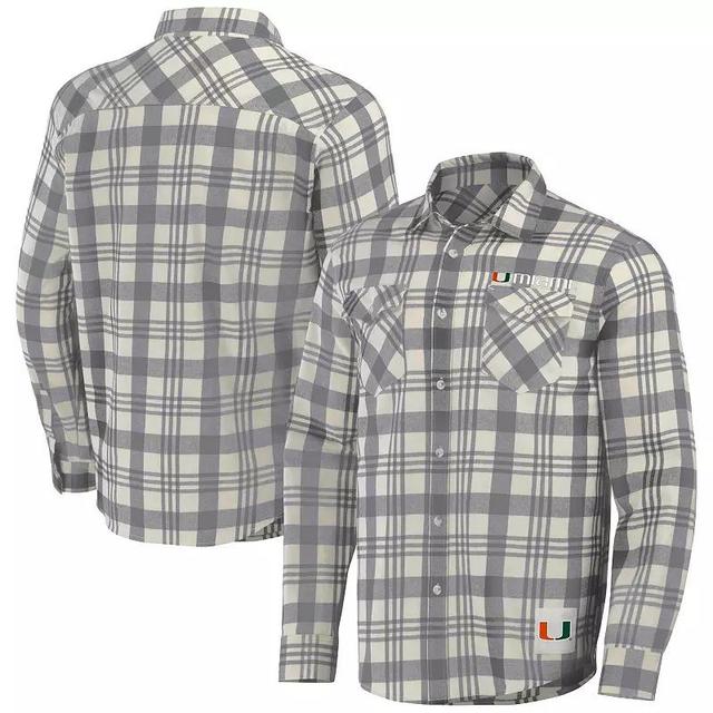 Mens Darius Rucker Collection by Fanatics Gray/Natural Miami Hurricanes Plaid Flannel Long Sleeve Button-Up Shirt Product Image