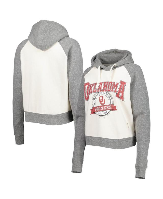 Womens Pressbox Cream Distressed Oklahoma Sooners Cody Tri-Bend Raglan Pullover Hoodie - Cream Product Image