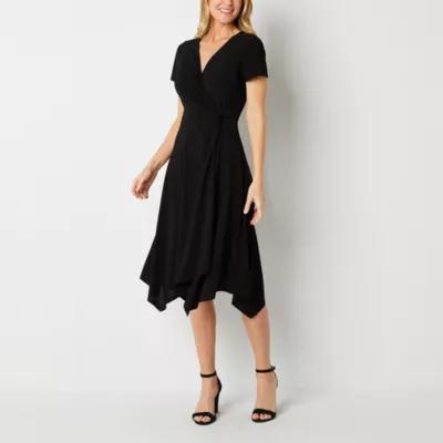 Perceptions Womens Short Sleeve Midi Fit + Flare Dress Product Image