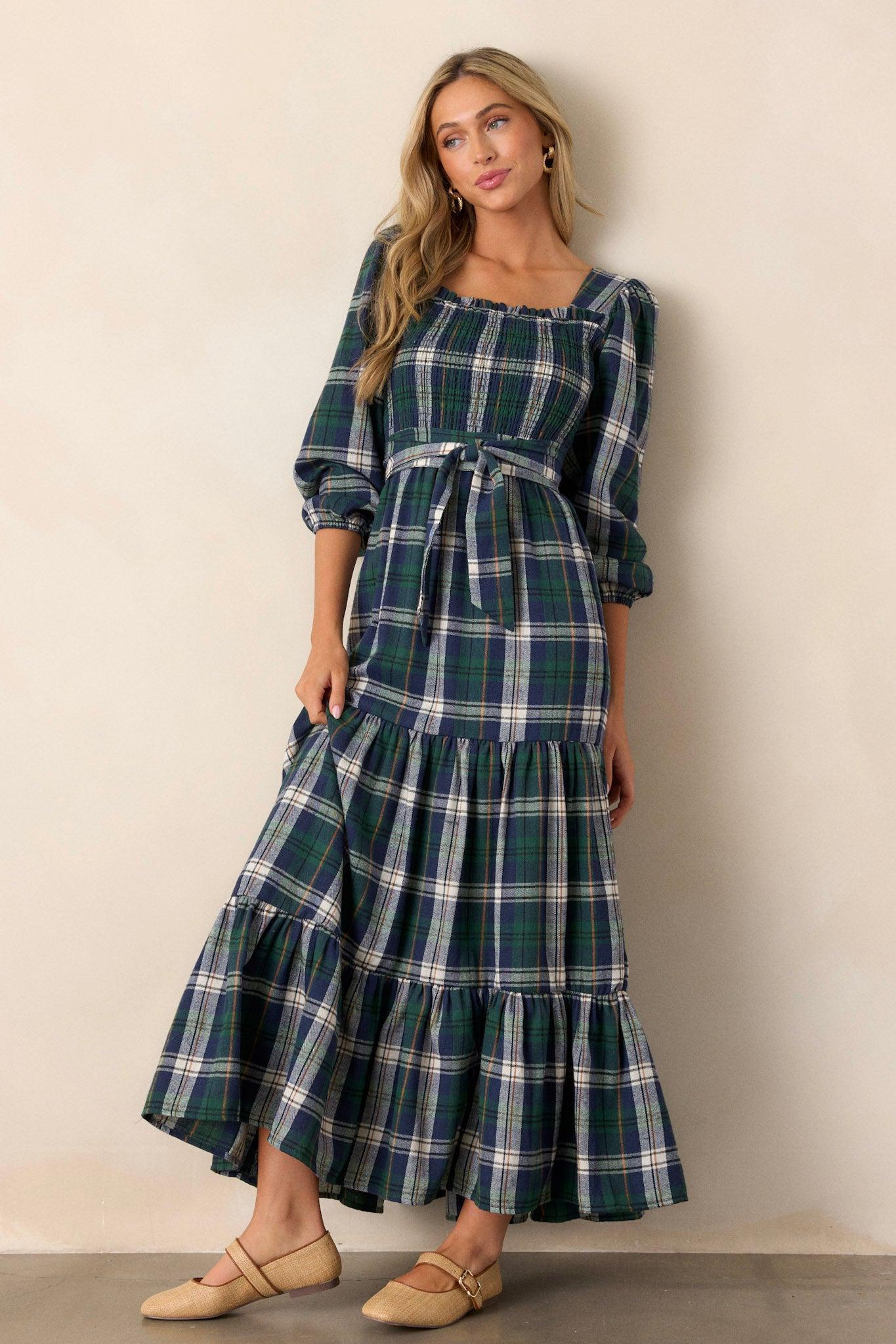 Sweet Sentiments Forest Green Plaid Maxi Dress Product Image