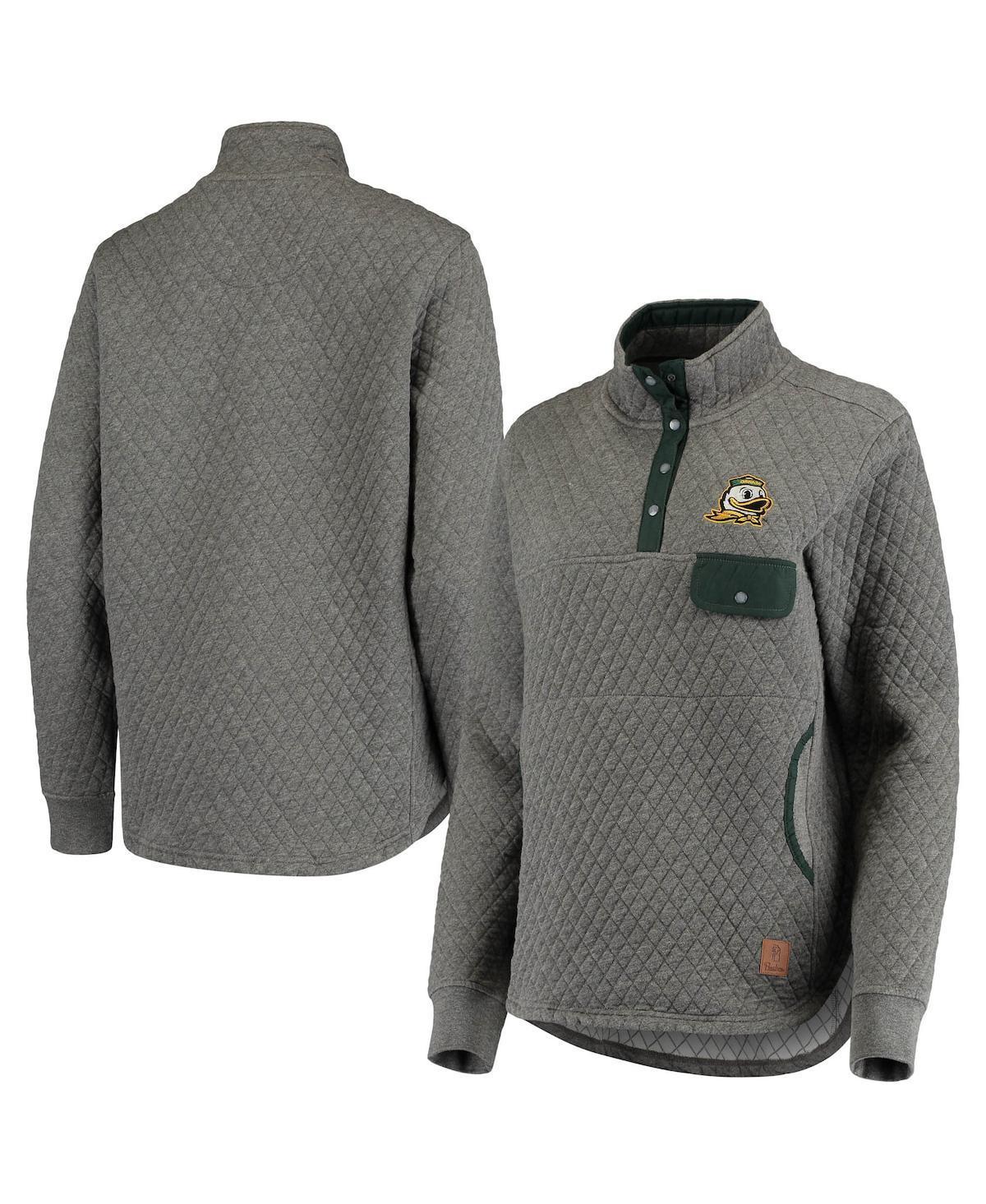 Womens Pressbox Heathered Gray Oregon Ducks Magnum Quilted Quarter-Snap Jacket - Heathered Gray Product Image