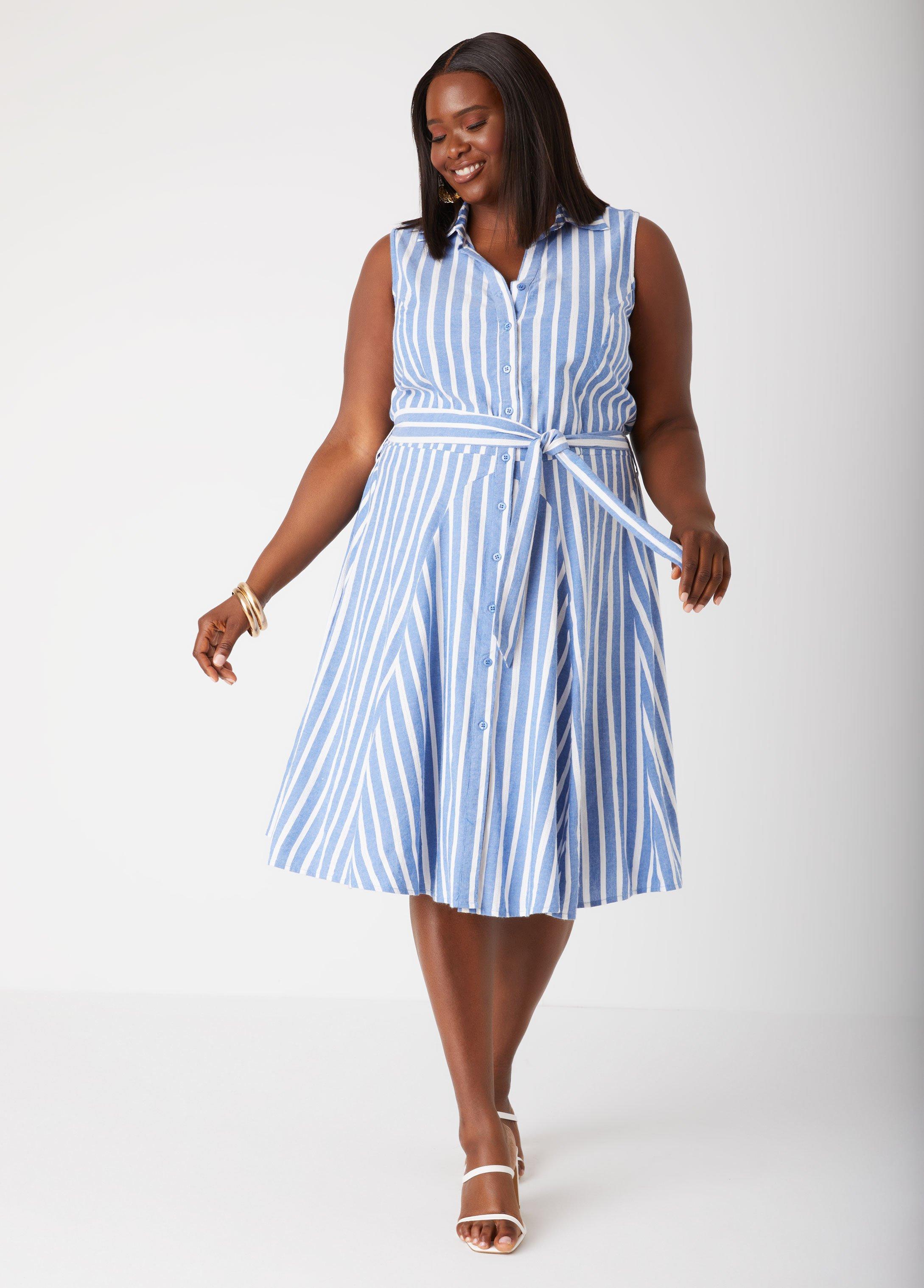 Plus Size Belted Striped Shirtdress Ashley Stewart Product Image