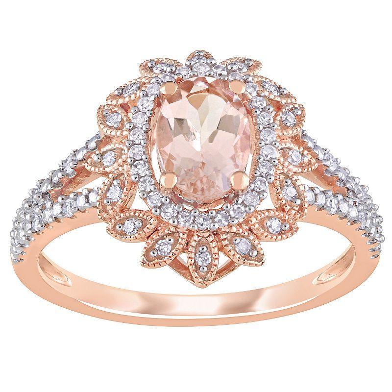 Stella Grace 10k Rose Gold Morganite & 1/5 Carat T.W. Diamond Floral Halo Ring, Womens Product Image