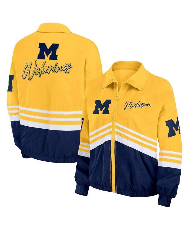 Womens Wear by Erin Andrews Maize Distressed Michigan Wolverines Vintage-Like Throwback Windbreaker Full-Zip Jacket Product Image