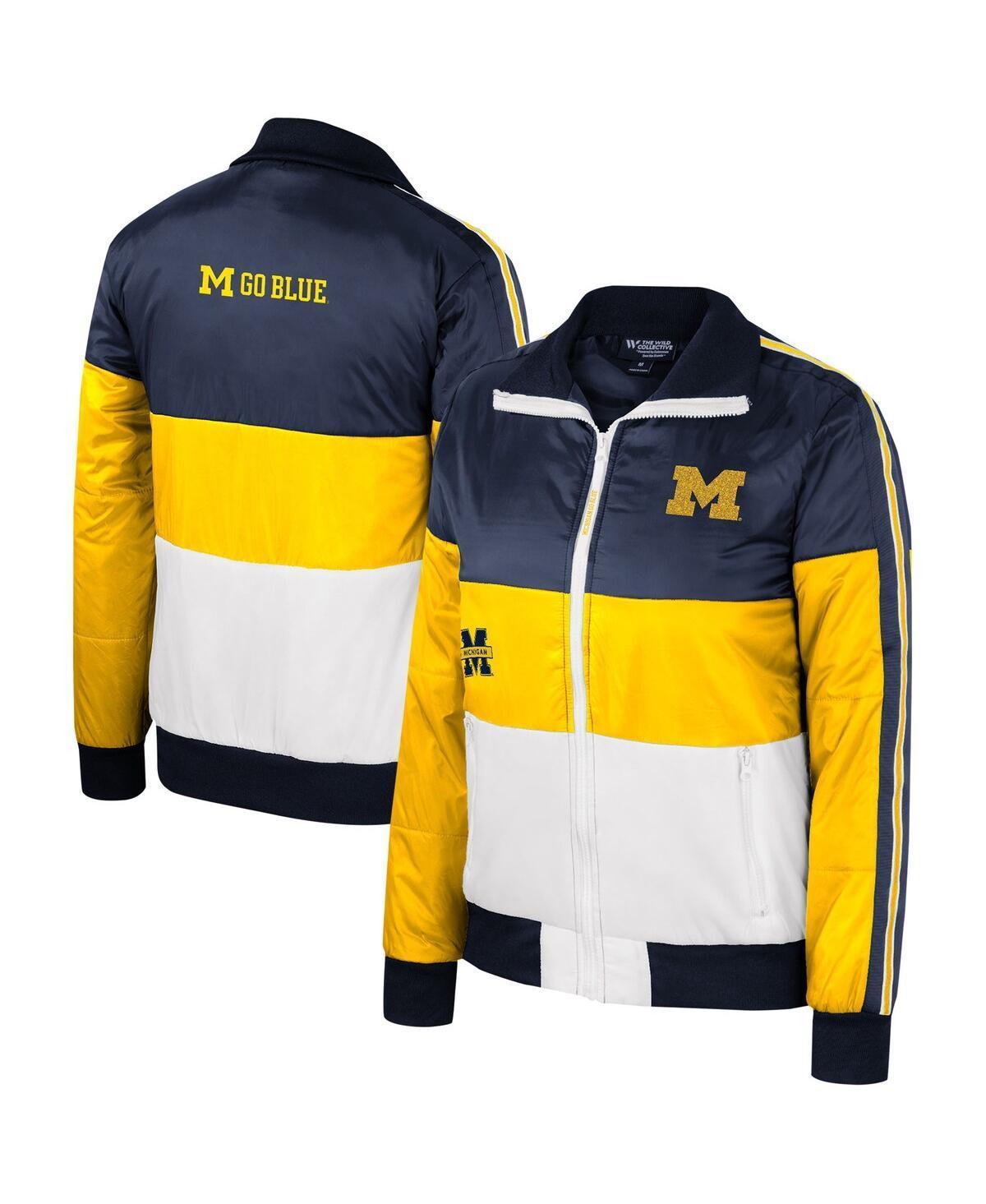 Womens The Wild Collective Maize Michigan Wolverines Color-Block Puffer Full-Zip Jacket Product Image