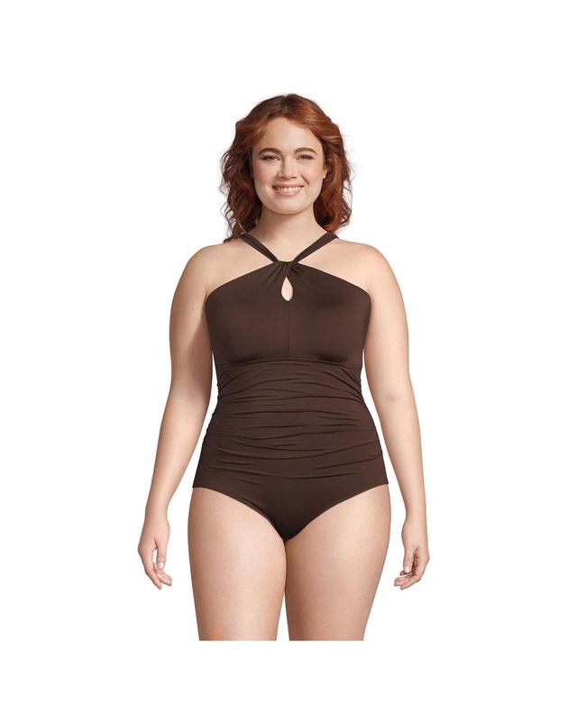 Lands End Plus Size High Neck to One Shoulder Multi Way One Piece Swimsuit Product Image