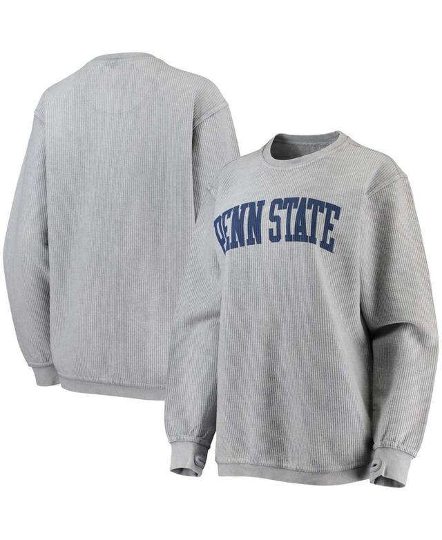 Womens Gray Penn State Nittany Lions Comfy Cord Vintage-Like Wash Basic Arch Pullover Sweatshirt Product Image