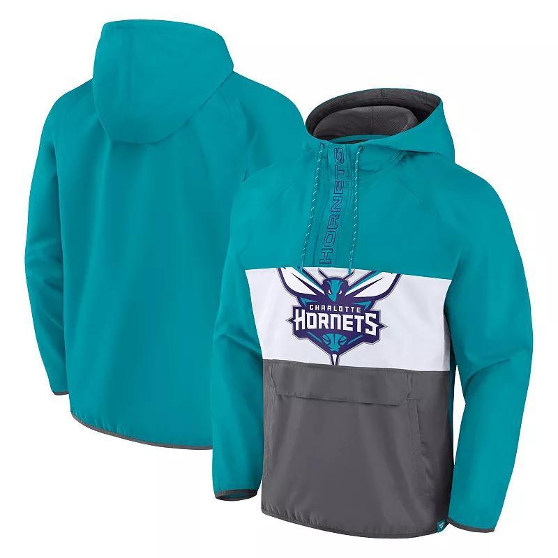 Mens Fanatics Branded Teal/Gray Charlotte Hornets Anorak Flagrant Foul Color-Block Raglan Hoodie Half-Zip Jacket Product Image